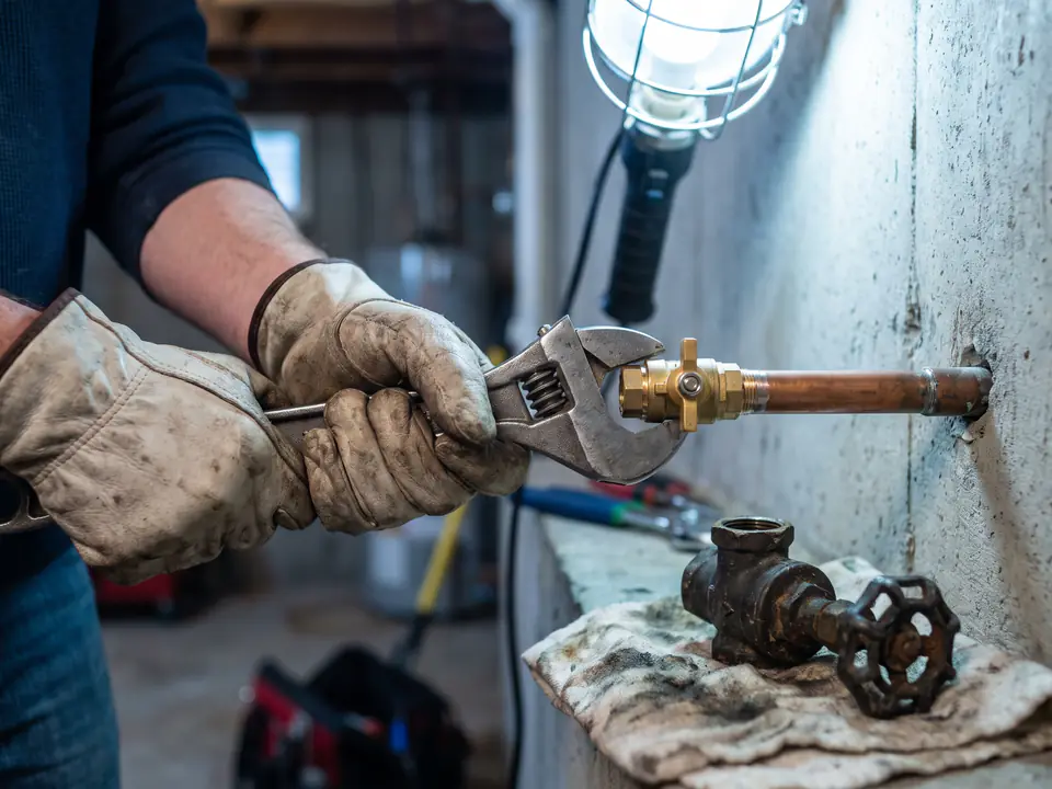 AI-generated placeholder standing in for a photo of a main shutoff valve replacement. Not a real job.