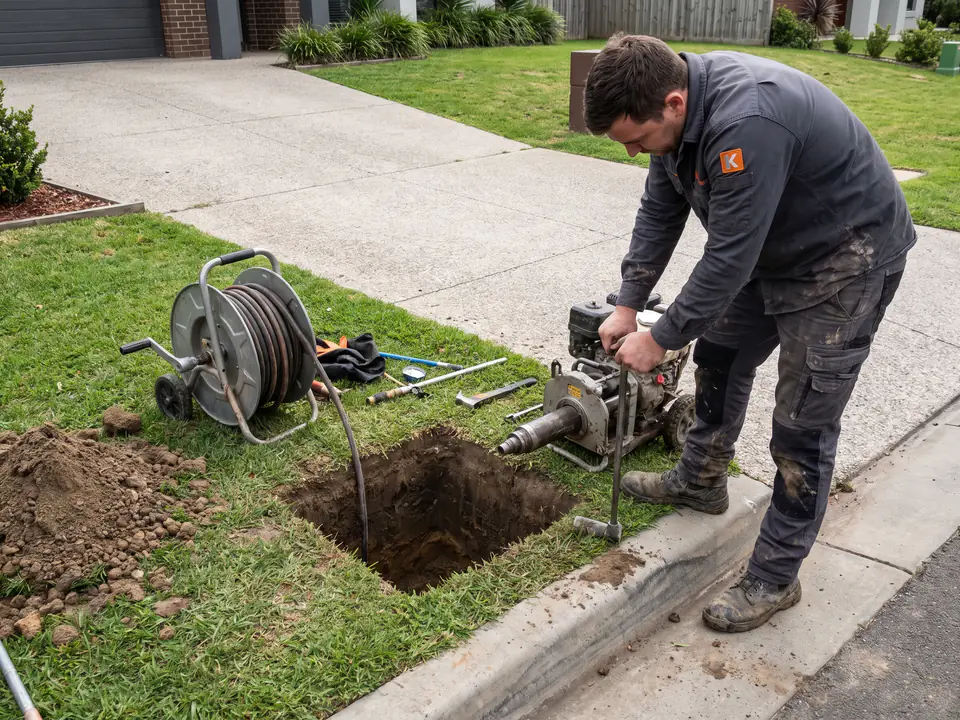 AI-generated placeholder standing in for a photo of a trenchless sewer line replacement. Not a real job.