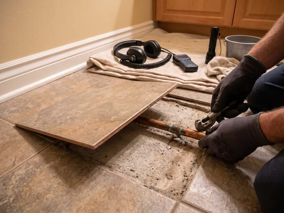 AI-generated placeholder standing in for a photo of a slab leak repair. Not a real job.