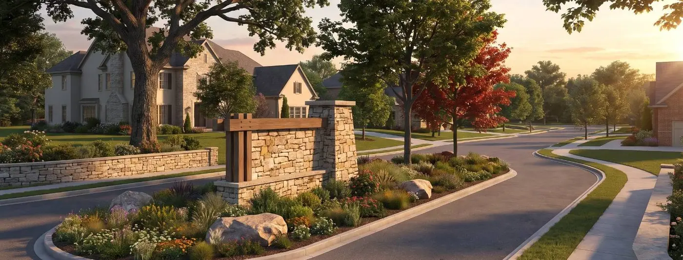 Maple Ridge community entrance and stone monument. Artist's concept.