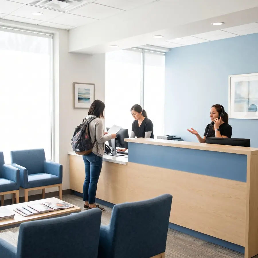 Front desk answering the phone