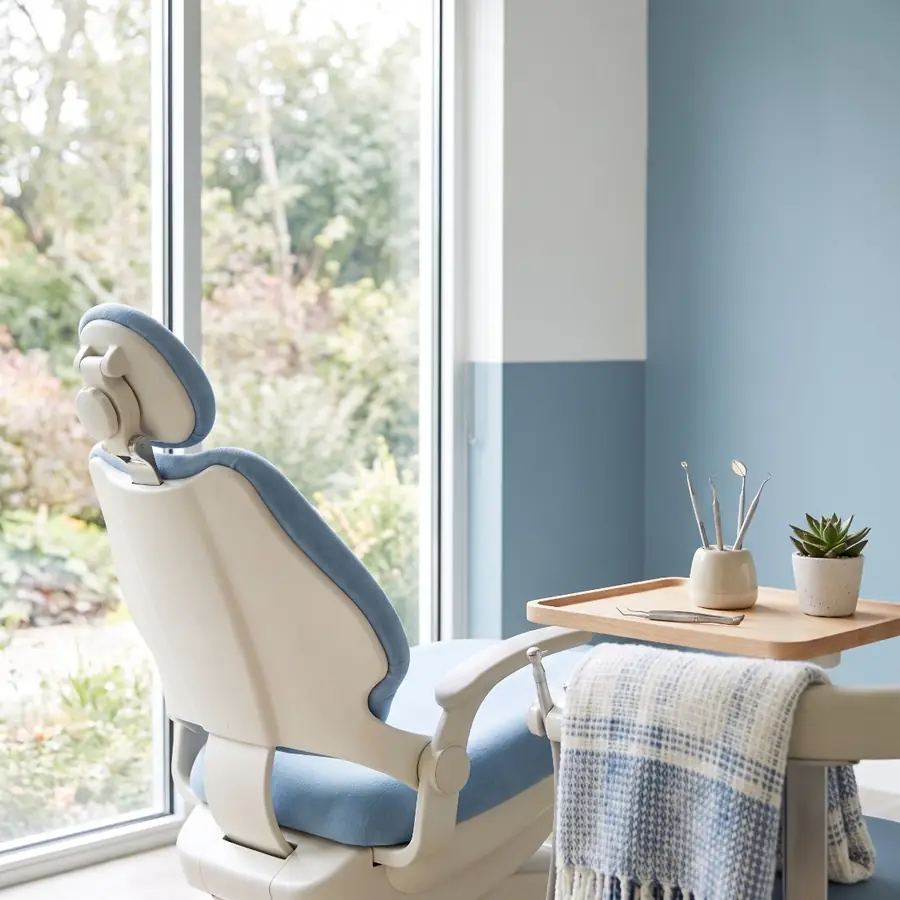 Calm treatment room with a garden view